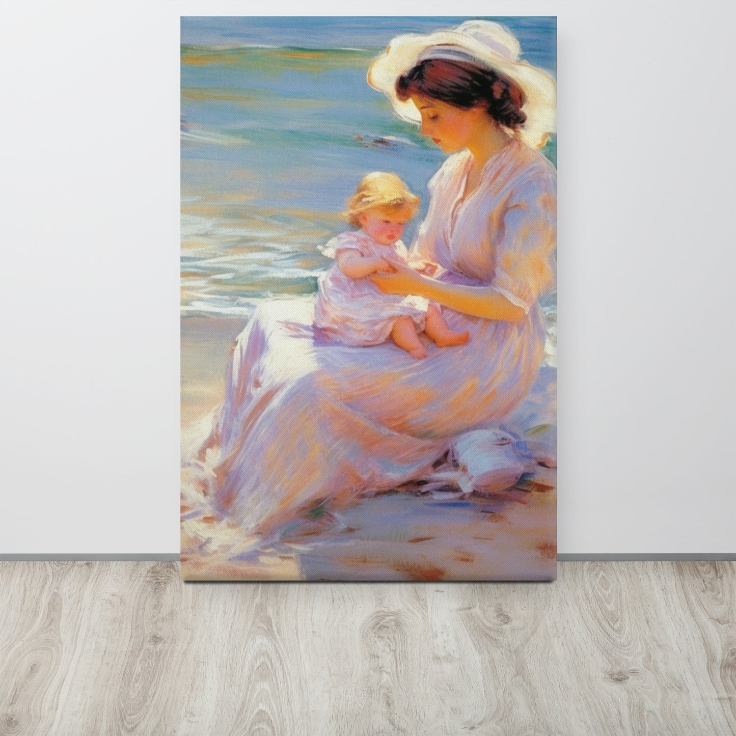 "Mother and Child by the Sea" - Mary Cassatt Inspired Canvas Print