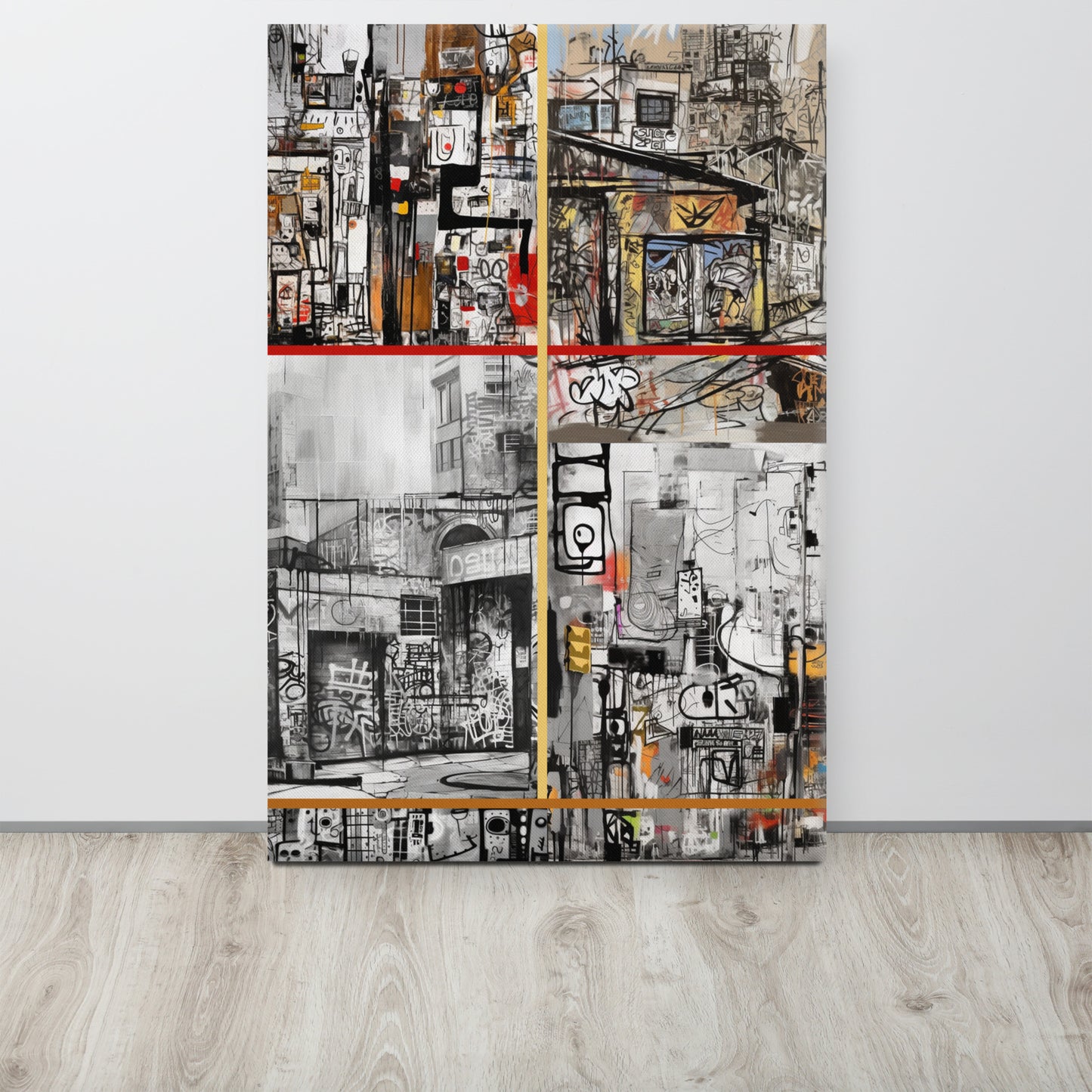 Urban Landscape Collage - Jean-Michel Basquiat Inspired AI Art Canvas Print