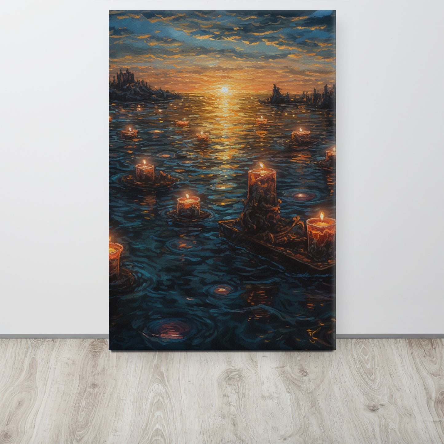 Twilight Transition - Rembrandt Style Acrylic Canvas Print with Floating Candles