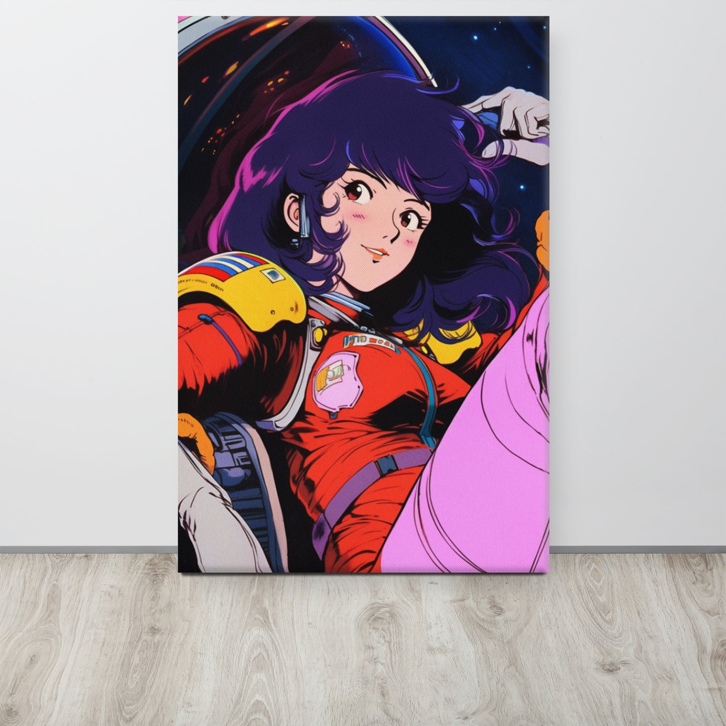 Stardust Serenity: Anime Astronaut Babe Canvas Print in Yatate's Style