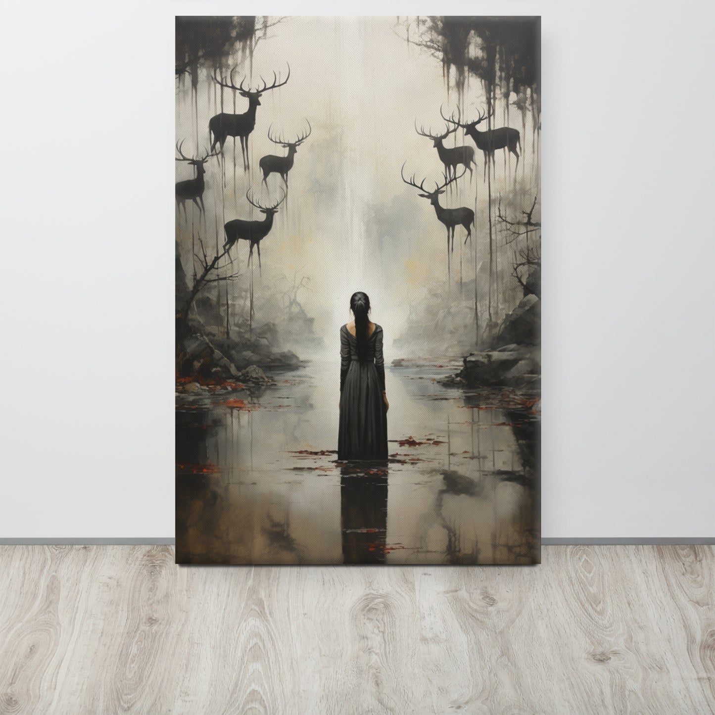 Lake Serenade: Haunting Maiden Canvas Print Inspired by Francisco de Goya