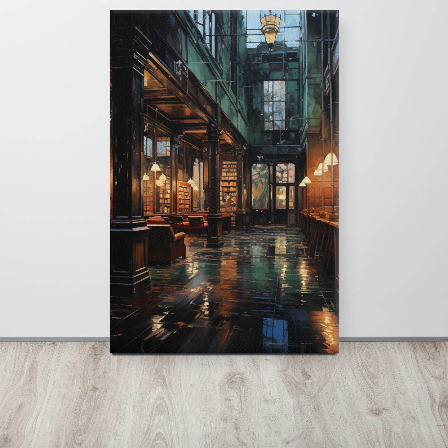 Silent Scholar: Solitude in Emerald & Crimson Canvas Print