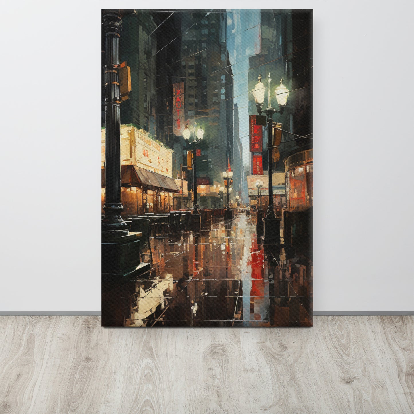 Street of Silence: Solitude in Emerald & Crimson Canvas Print