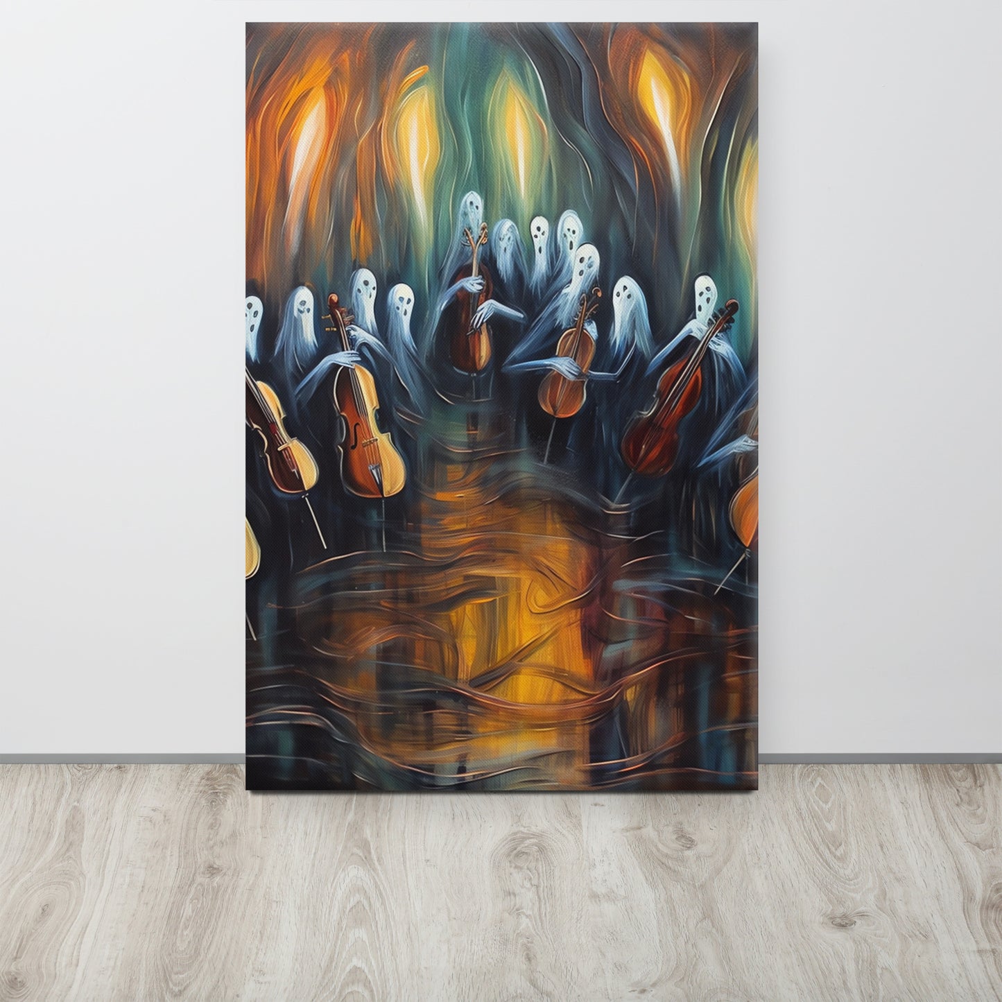 Spectral Symphony: Munch-Inspired Ghostly Orchestra Canvas Print