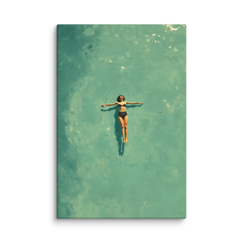 Floating Figure Canvas Print – Teal Pool Wall Art | Minimalist Contemplative Home Decor