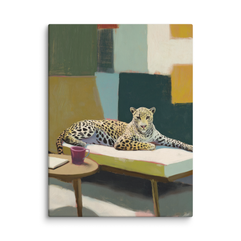 Leopard on Daybed Canvas Print – MCM Wall Art | Dopamine Decor Mid Century Modern Home Decor