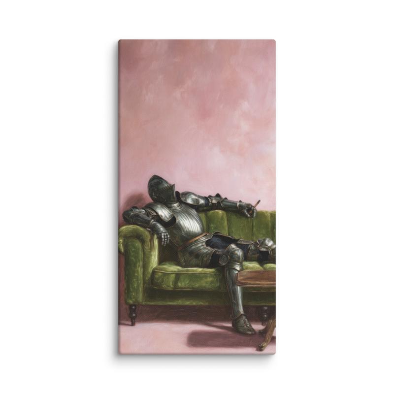 Surrealist Wall Art – Knight on Sofa Canvas Print | Funny Eclectic Maximalist Home Decor