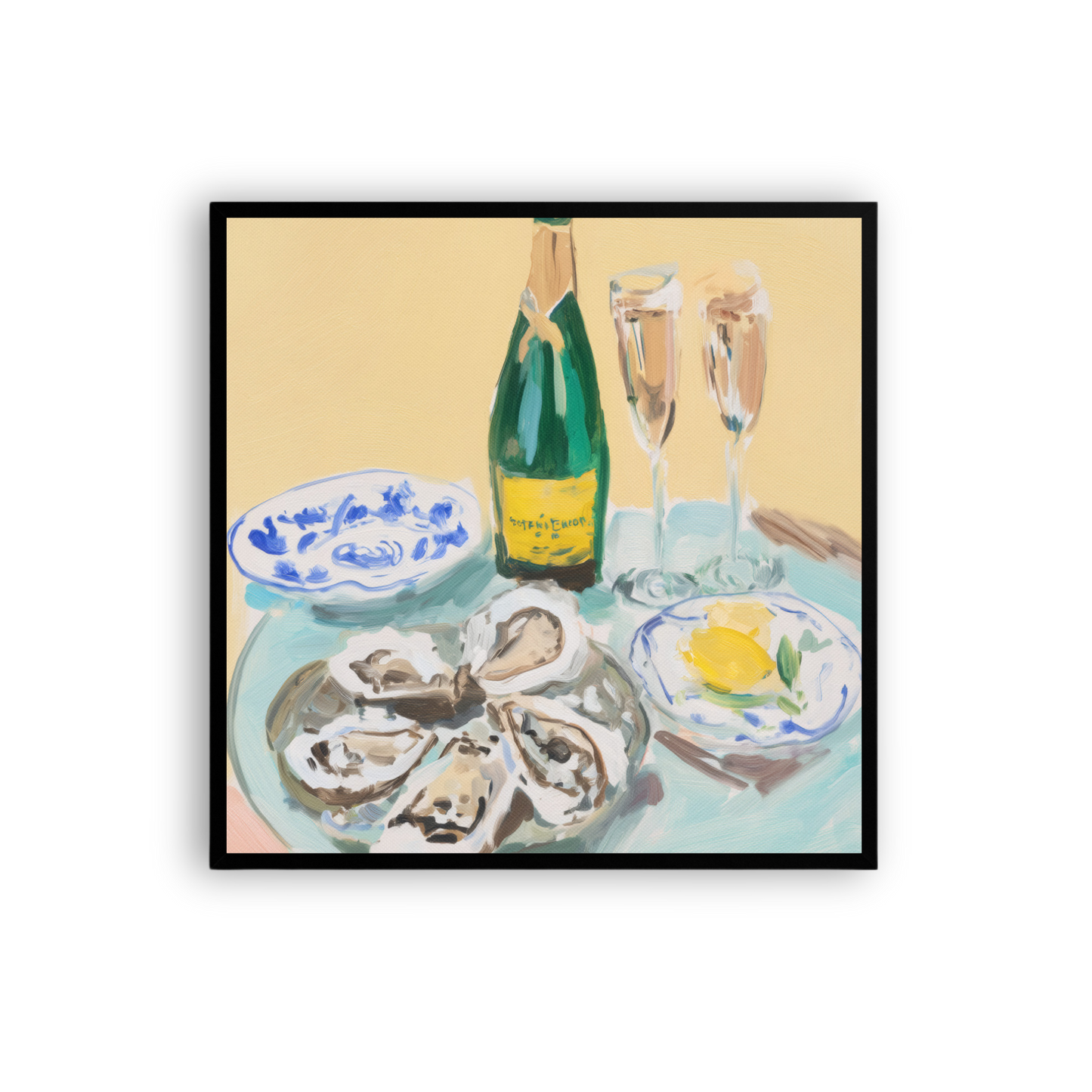 Champagne & Oysters Canvas Print – French Bistro Still Life Wall Art | Dopamine Home Decor