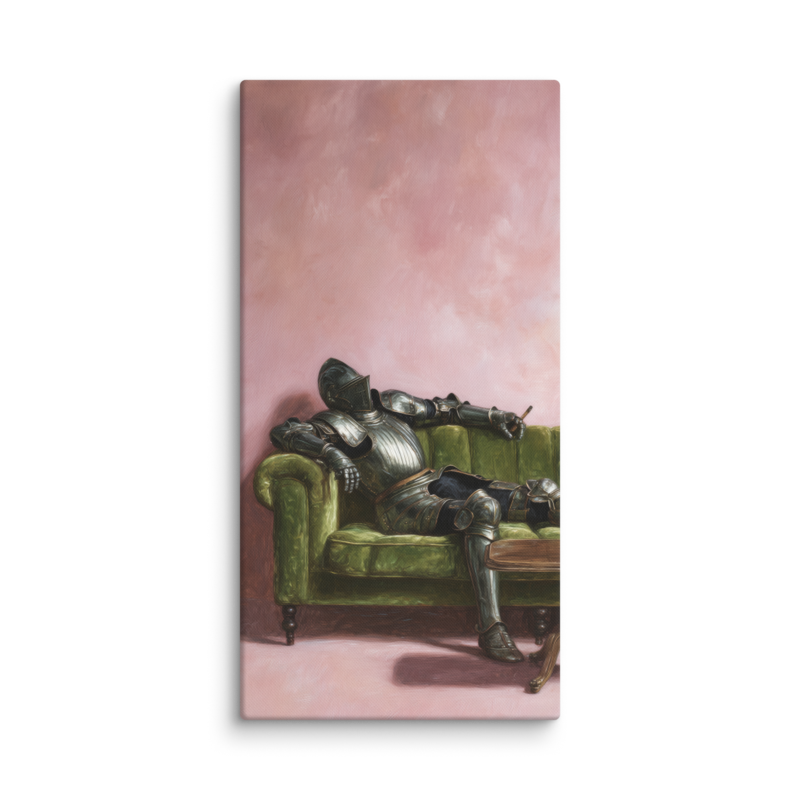 Surrealist Wall Art – Knight on Sofa Canvas Print | Funny Eclectic Maximalist Home Decor