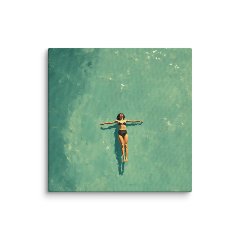 Floating Figure Canvas Print – Teal Pool Wall Art | Minimalist Contemplative Home Decor
