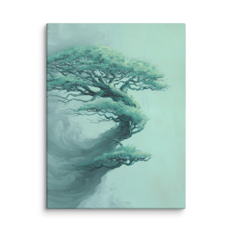Bonsai Tree Canvas Print – Teal Japandi Wall Art | Wabi-Sabi Minimalist Home Decor