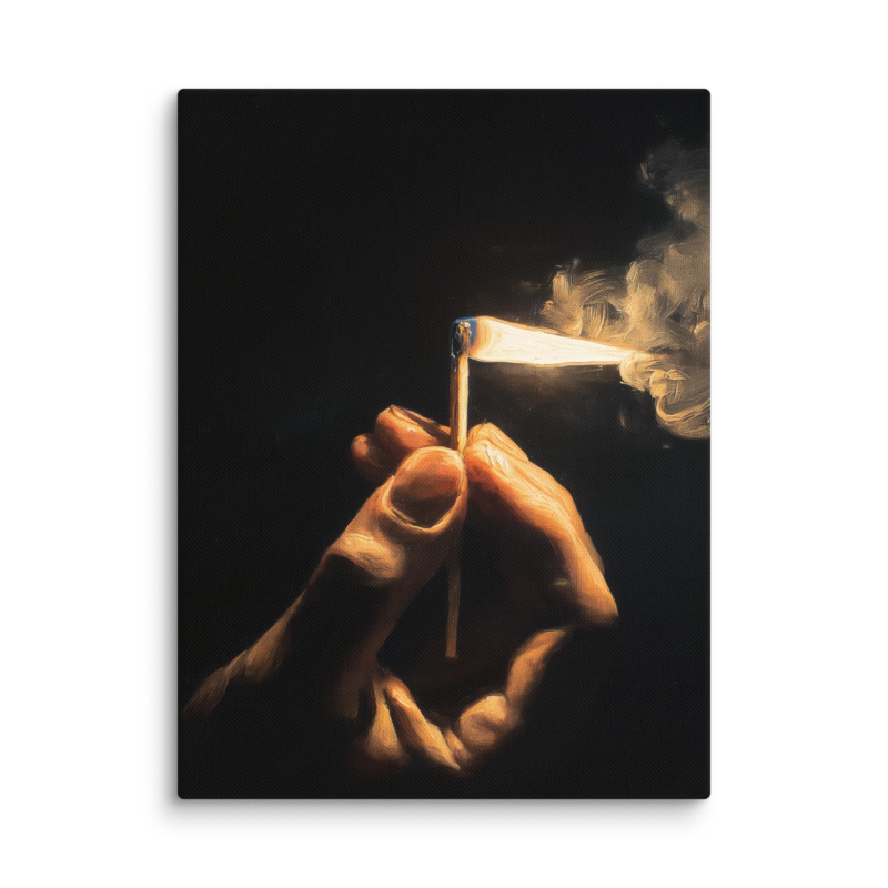 Dark Academia Wall Art – Lit Match Canvas Print | Moody Figurative Home Decor