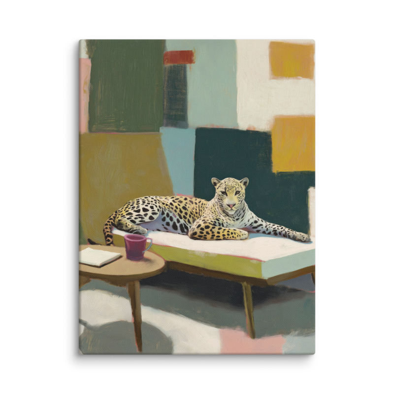 Leopard on Daybed Canvas Print – MCM Wall Art | Dopamine Decor Mid Century Modern Home Decor