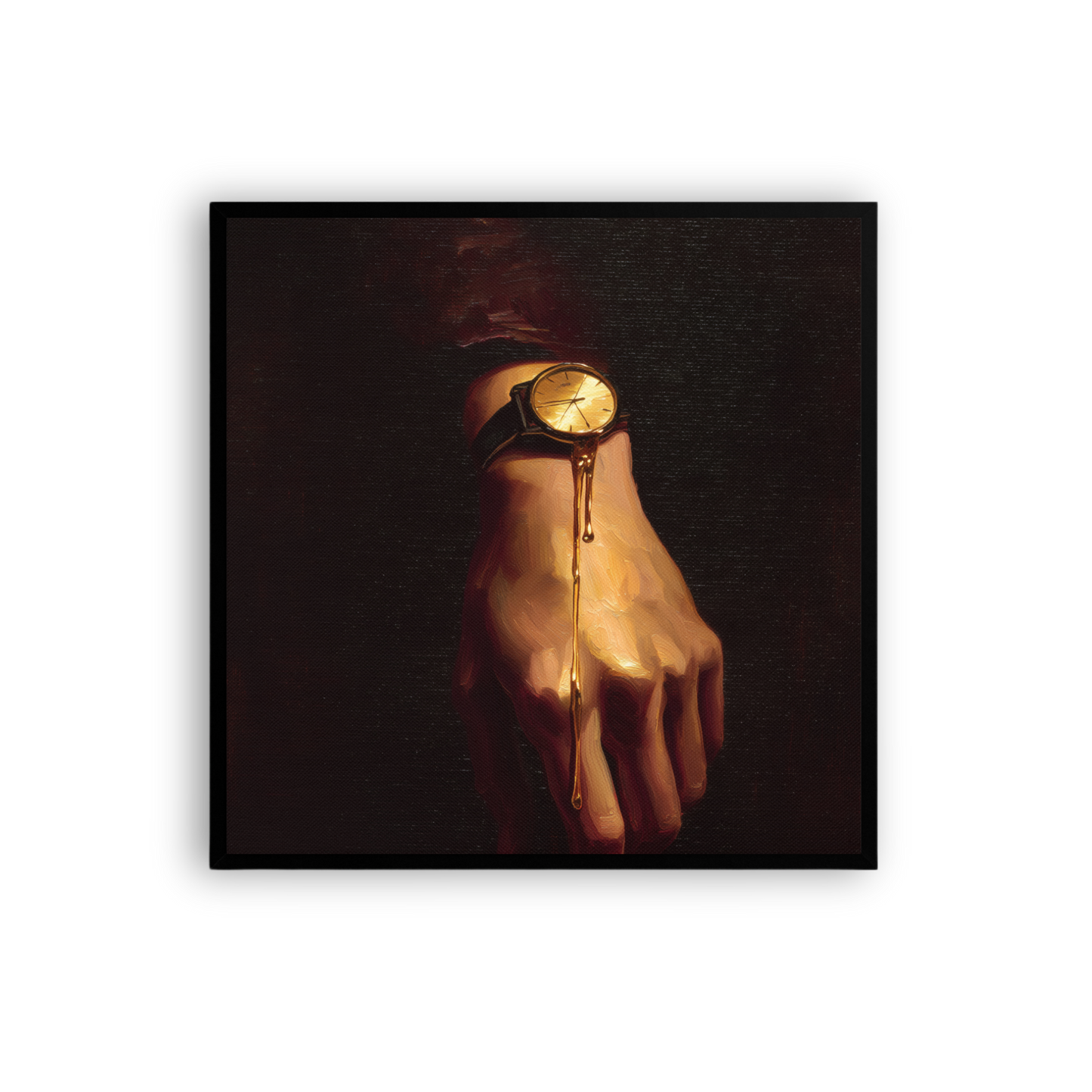Surrealist Wall Art – Melting Gold Watch Hand Canvas Print | Moody Luxury Dark Home Decor