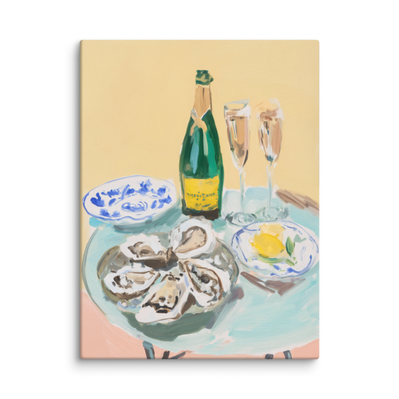 Champagne & Oysters Canvas Print – French Bistro Still Life Wall Art | Dopamine Home Decor