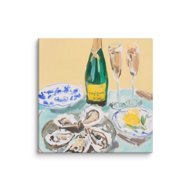 Champagne & Oysters Canvas Print – French Bistro Still Life Wall Art | Dopamine Home Decor