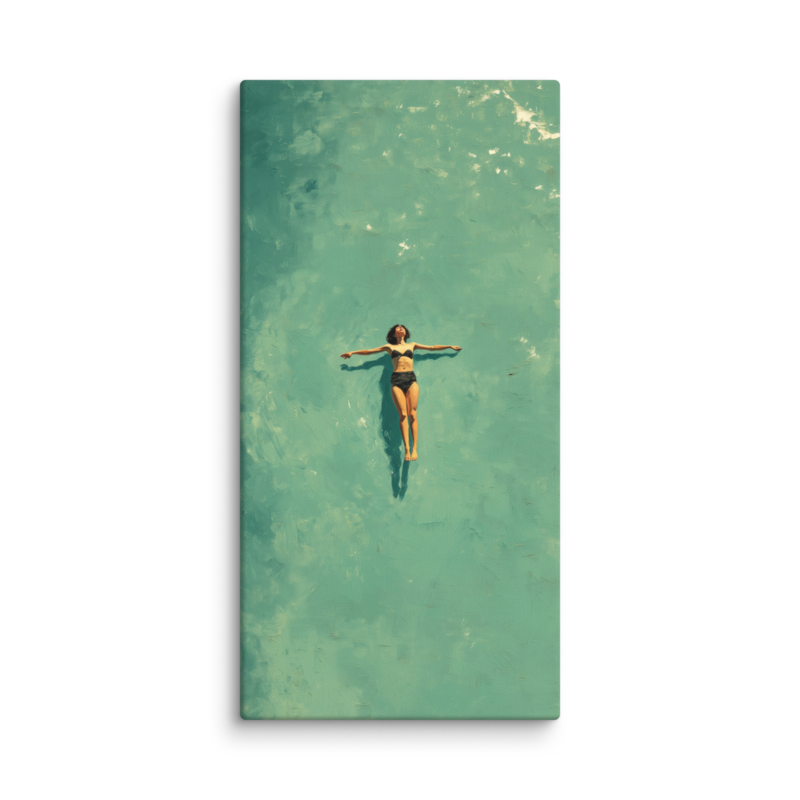 Floating Figure Canvas Print – Teal Pool Wall Art | Minimalist Contemplative Home Decor