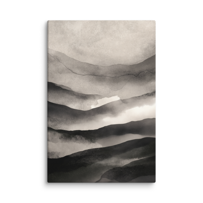 Japandi Mountain Canvas Print – Monochrome Ink Wash Wall Art | Wabi-Sabi Minimal Home Decor