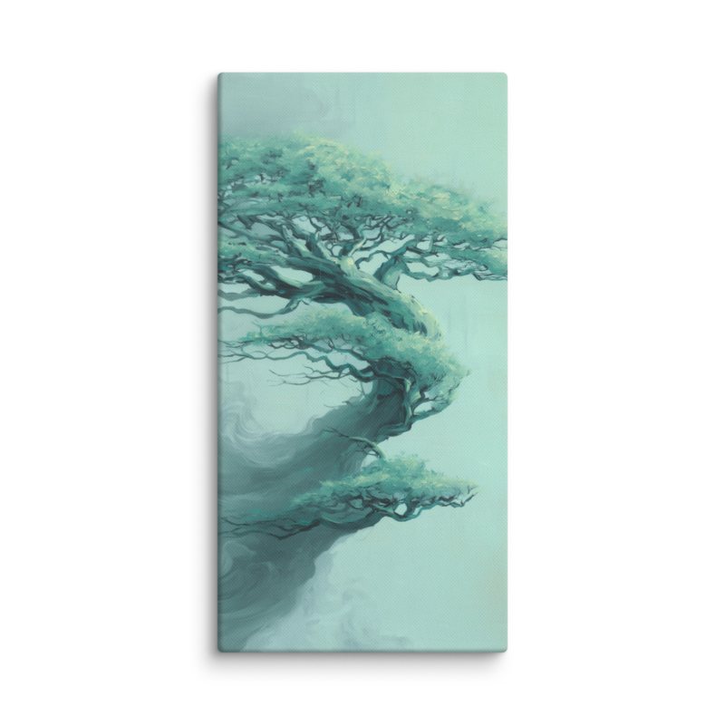 Bonsai Tree Canvas Print – Teal Japandi Wall Art | Wabi-Sabi Minimalist Home Decor