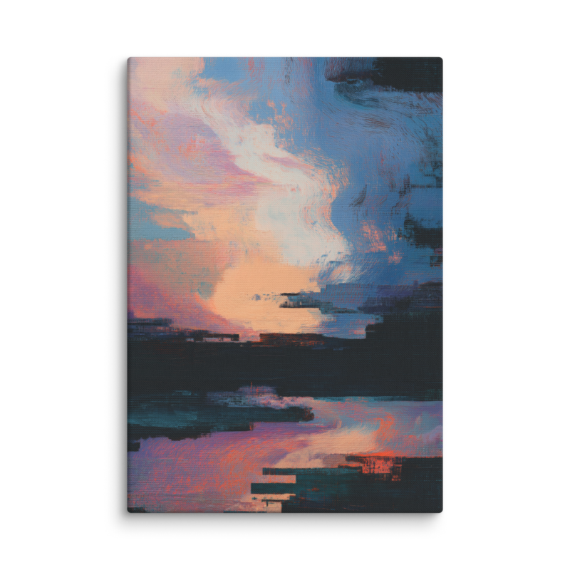 Glitch Sunset Canvas Print – Vaporwave Abstract Wall Art | Dopamine Decor Modern Home Decor