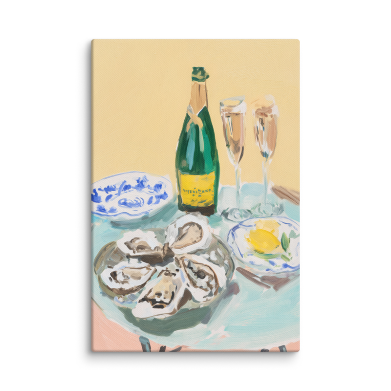 Champagne & Oysters Canvas Print – French Bistro Still Life Wall Art | Dopamine Home Decor