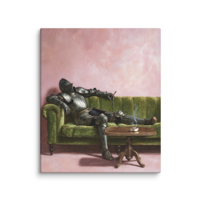 Surrealist Wall Art – Knight on Sofa Canvas Print | Funny Eclectic Maximalist Home Decor