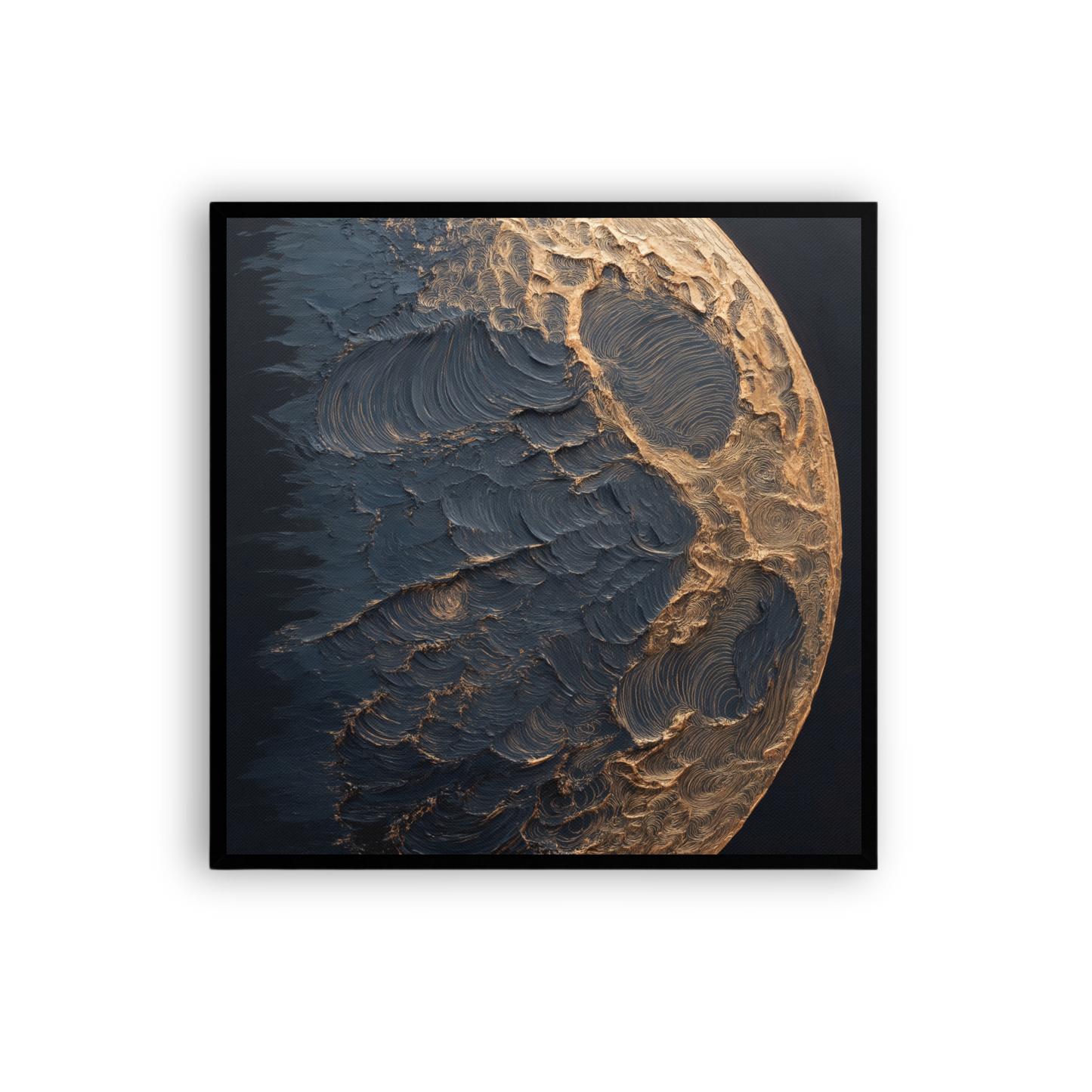 Masculine Wall Art – Gold Crescent Moon Canvas, Celestial Textured Wall Art