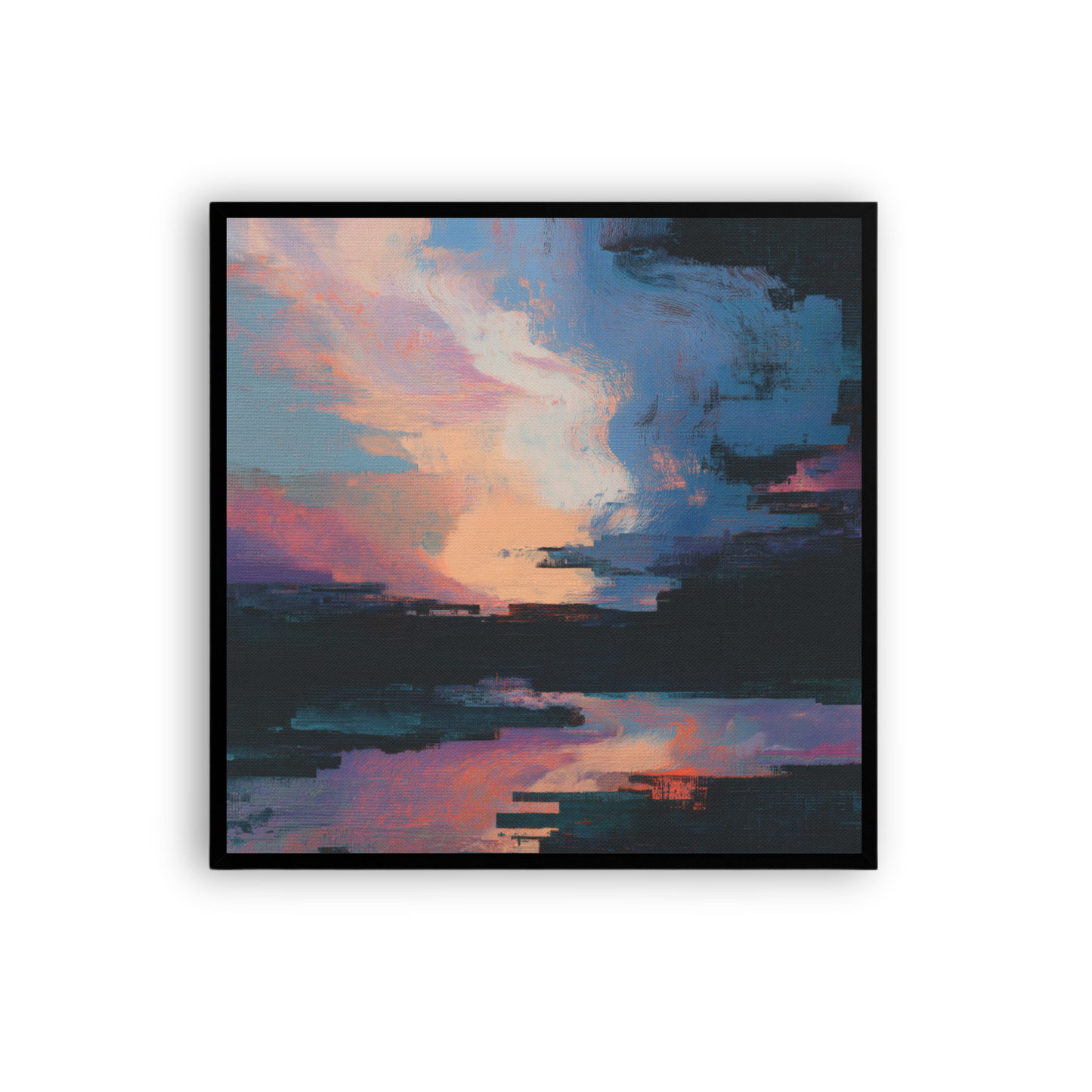Glitch Sunset Canvas Print – Vaporwave Abstract Wall Art | Dopamine Decor Modern Home Decor
