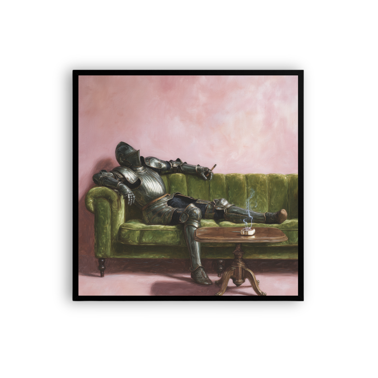 Surrealist Wall Art – Knight on Sofa Canvas Print | Funny Eclectic Maximalist Home Decor