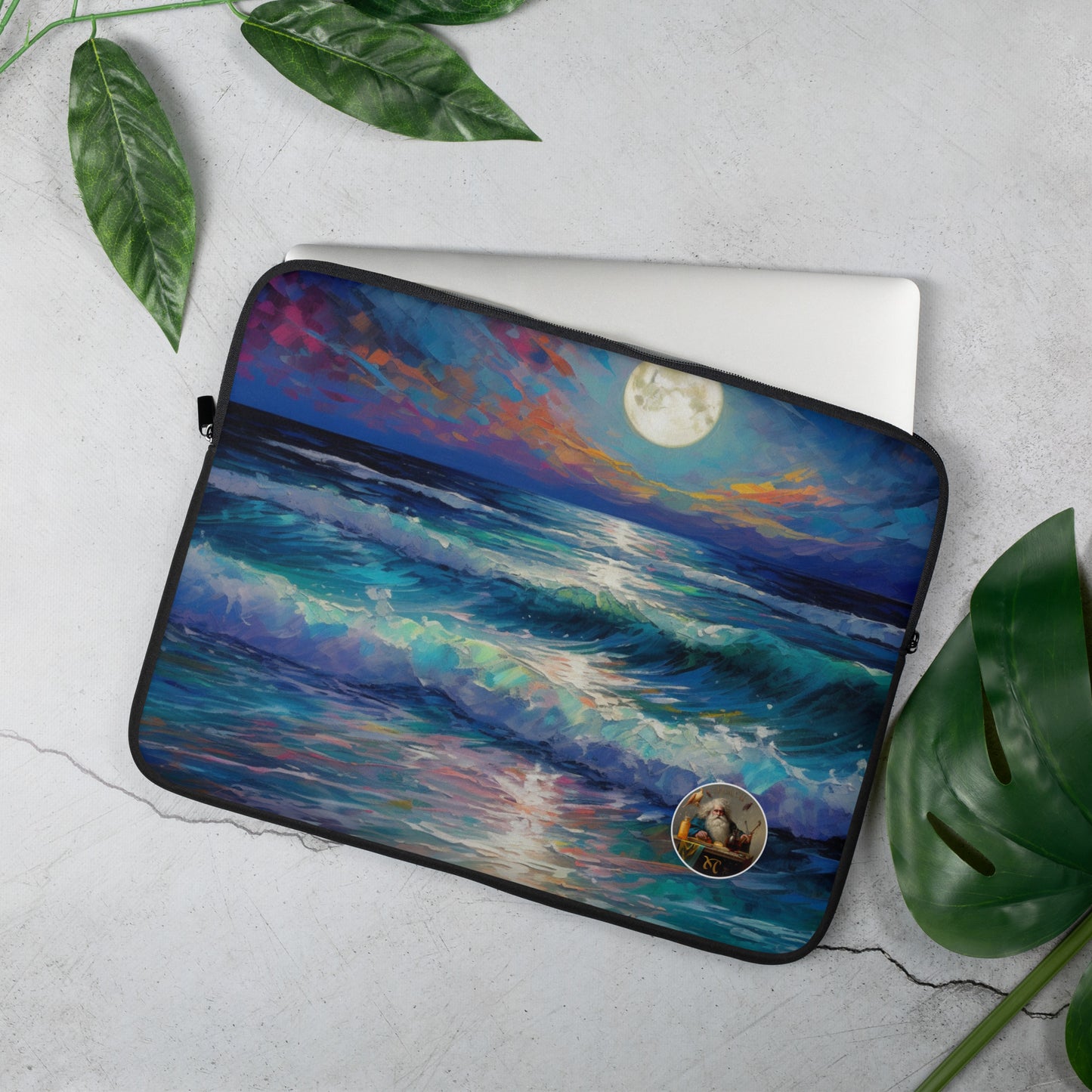 Moonlit Bioluminescence Laptop Sleeve - Protective Artistic Tech Accessory