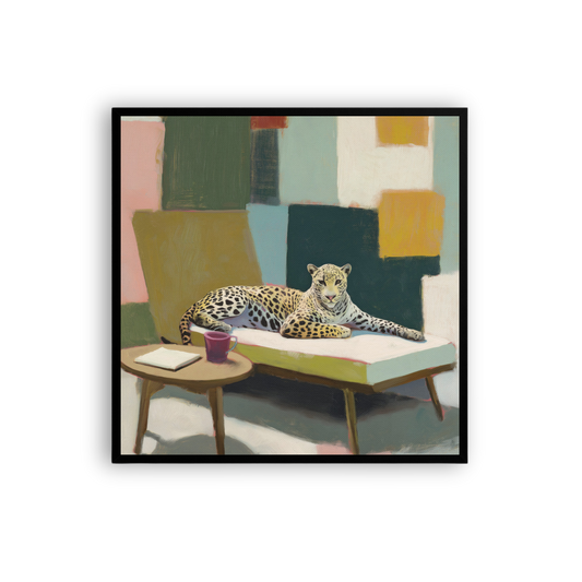 Leopard on Daybed Canvas Print – MCM Wall Art | Dopamine Decor Mid Century Modern Home Decor