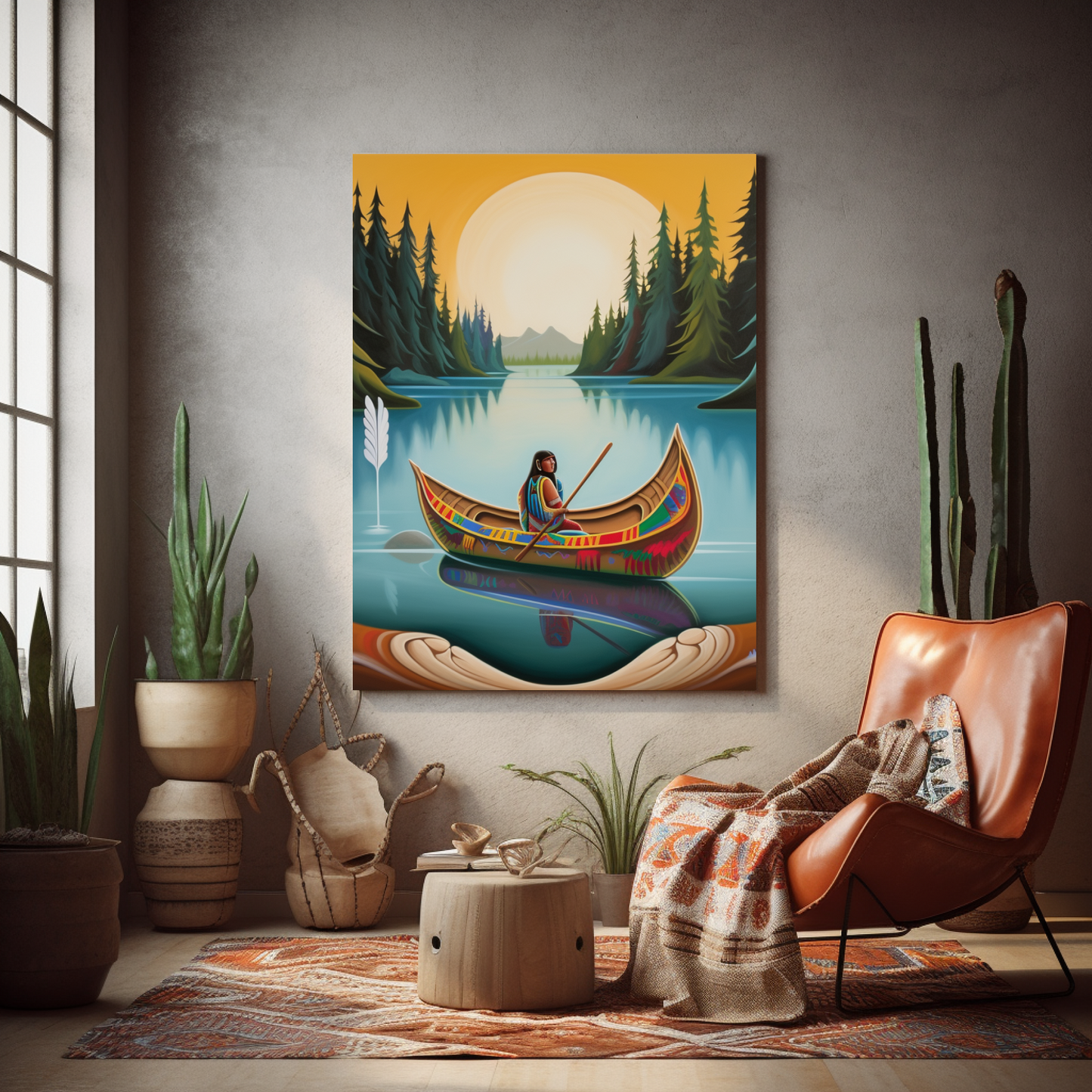 "Melody on the Lake" - Native American Inspired Canvas Art in R.C. Gorman Style