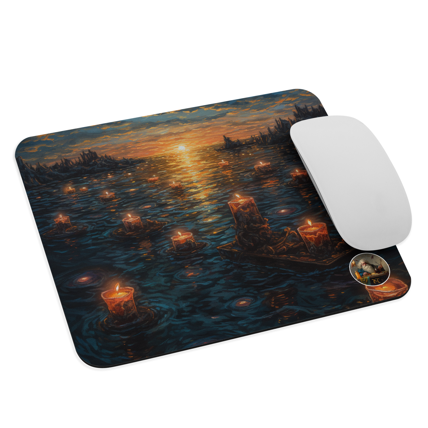 "Twilight Transition" Mouse Pad - Inspired by Rembrandt, Surreal Night-Time Scene, Unique Office Accessory