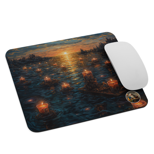 "Twilight Transition" Mouse Pad - Inspired by Rembrandt, Surreal Night-Time Scene, Unique Office Accessory