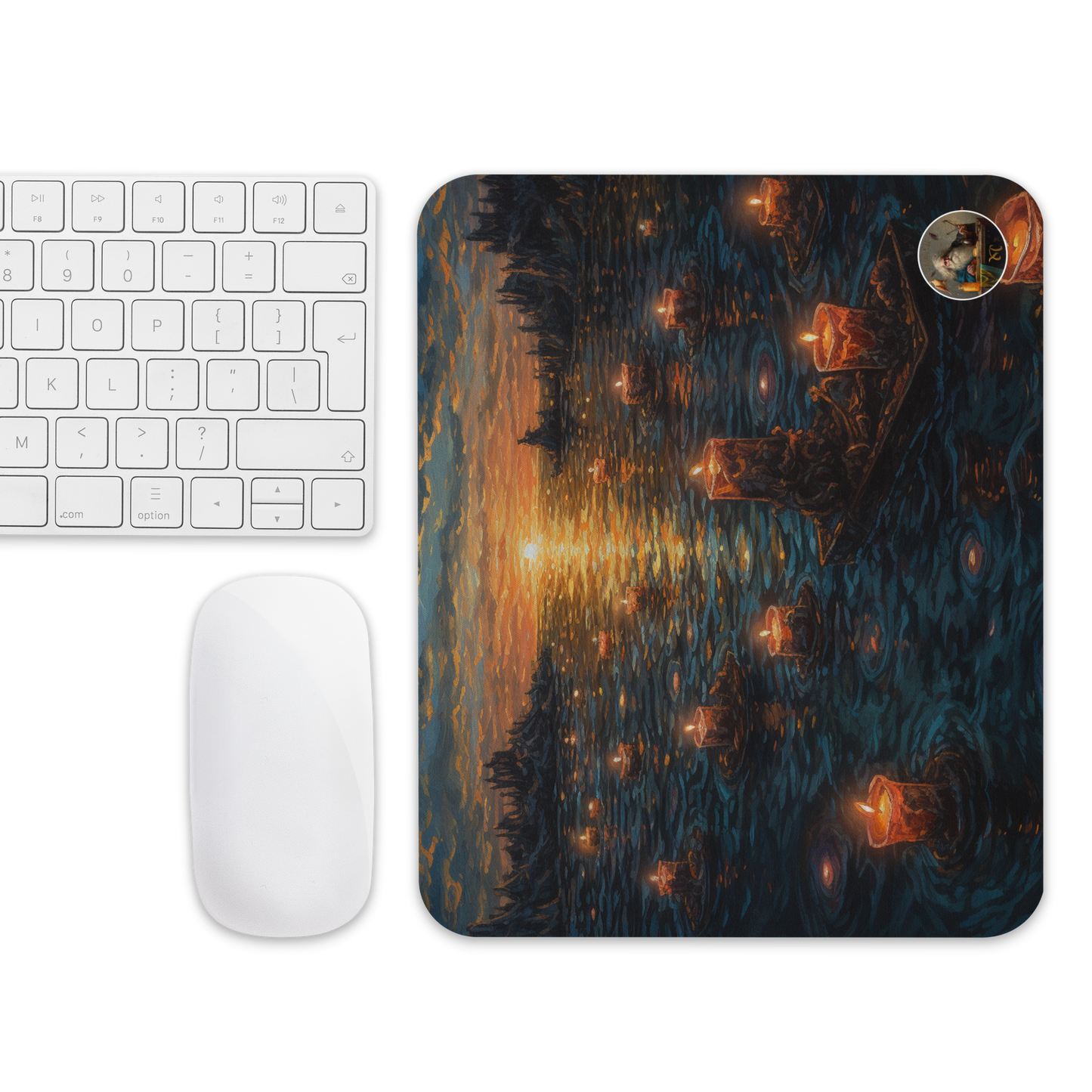 "Twilight Transition" Mouse Pad - Inspired by Rembrandt, Surreal Night-Time Scene, Unique Office Accessory