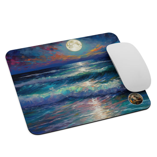 Monet-Inspired Bioluminescence Beach Scene Mouse Pad - Artistic Office Accessory