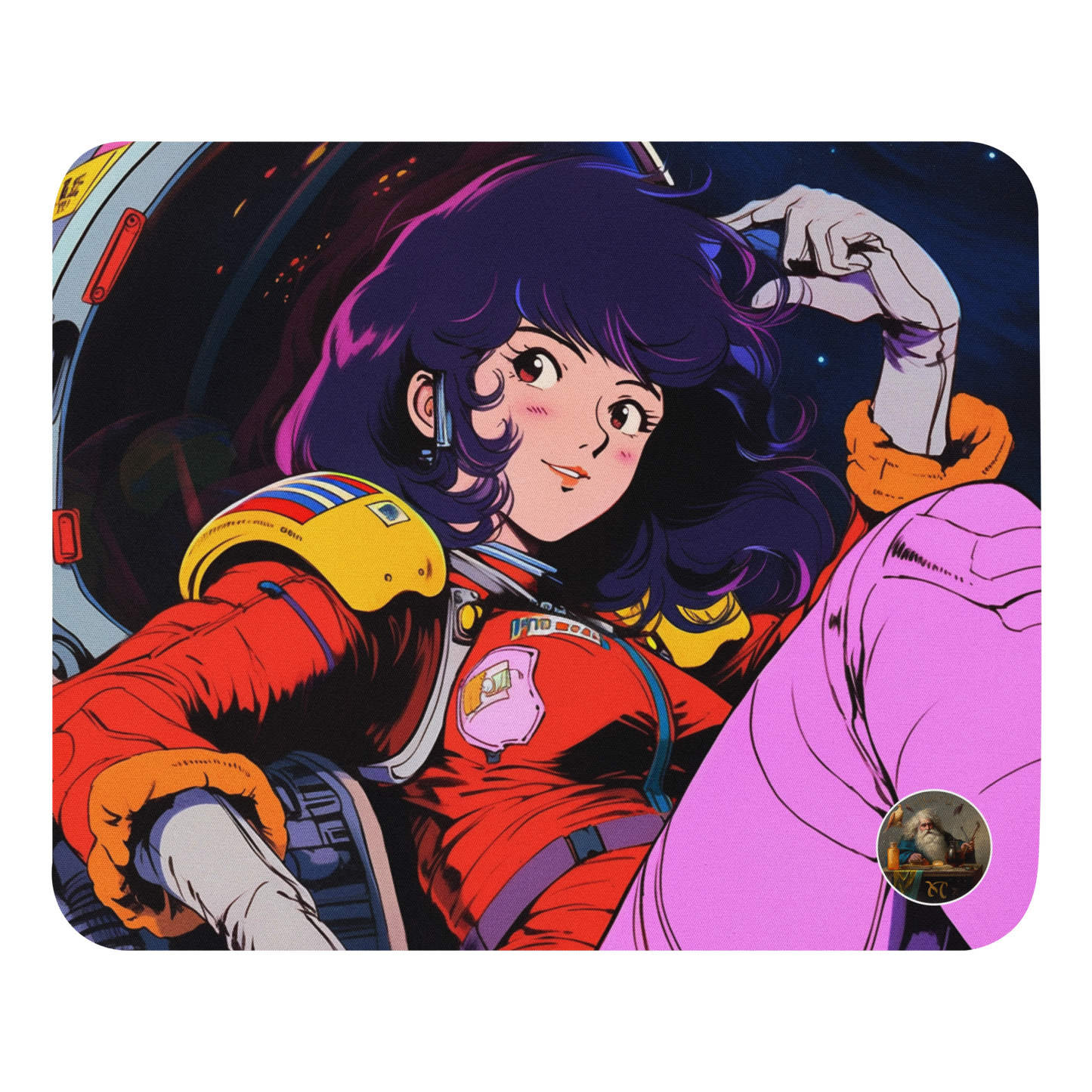 Stardust Serenity: Anime Astronaut Babe Mouse Pad in Yatate's Style