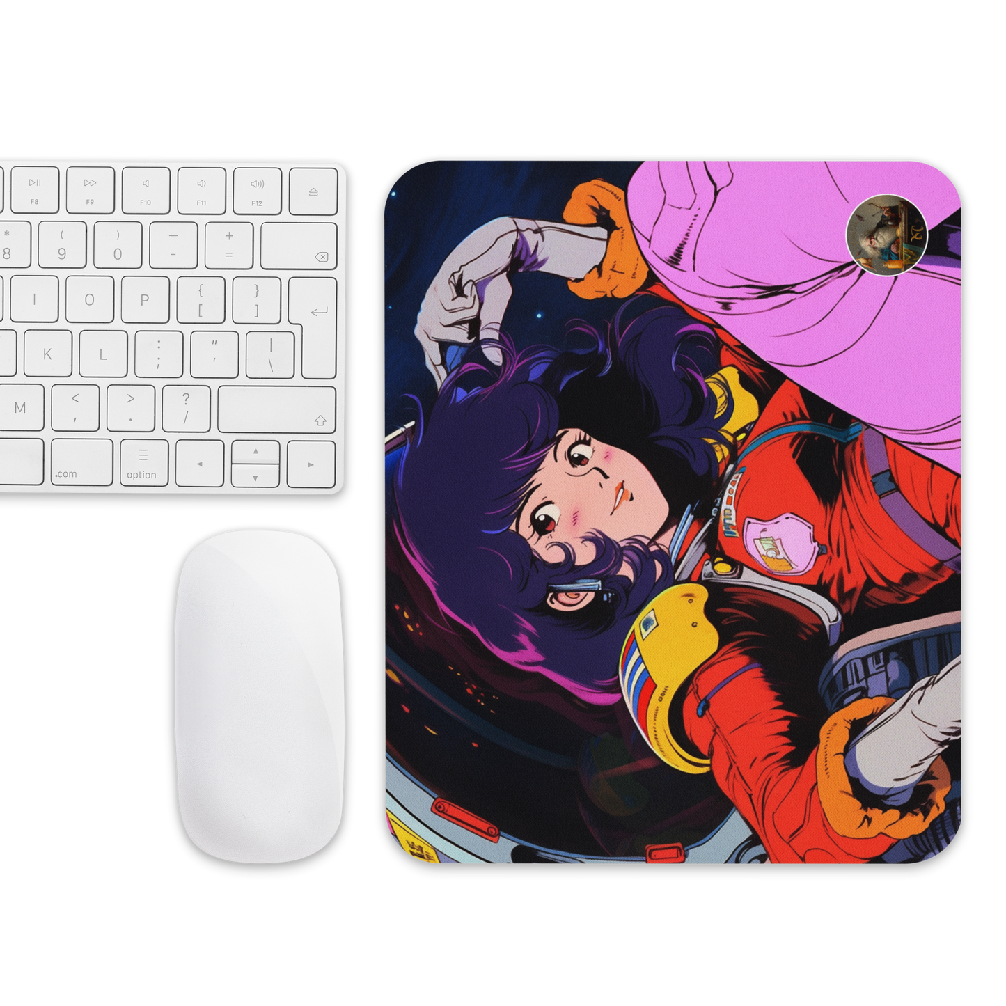 Stardust Serenity: Anime Astronaut Babe Mouse Pad in Yatate's Style