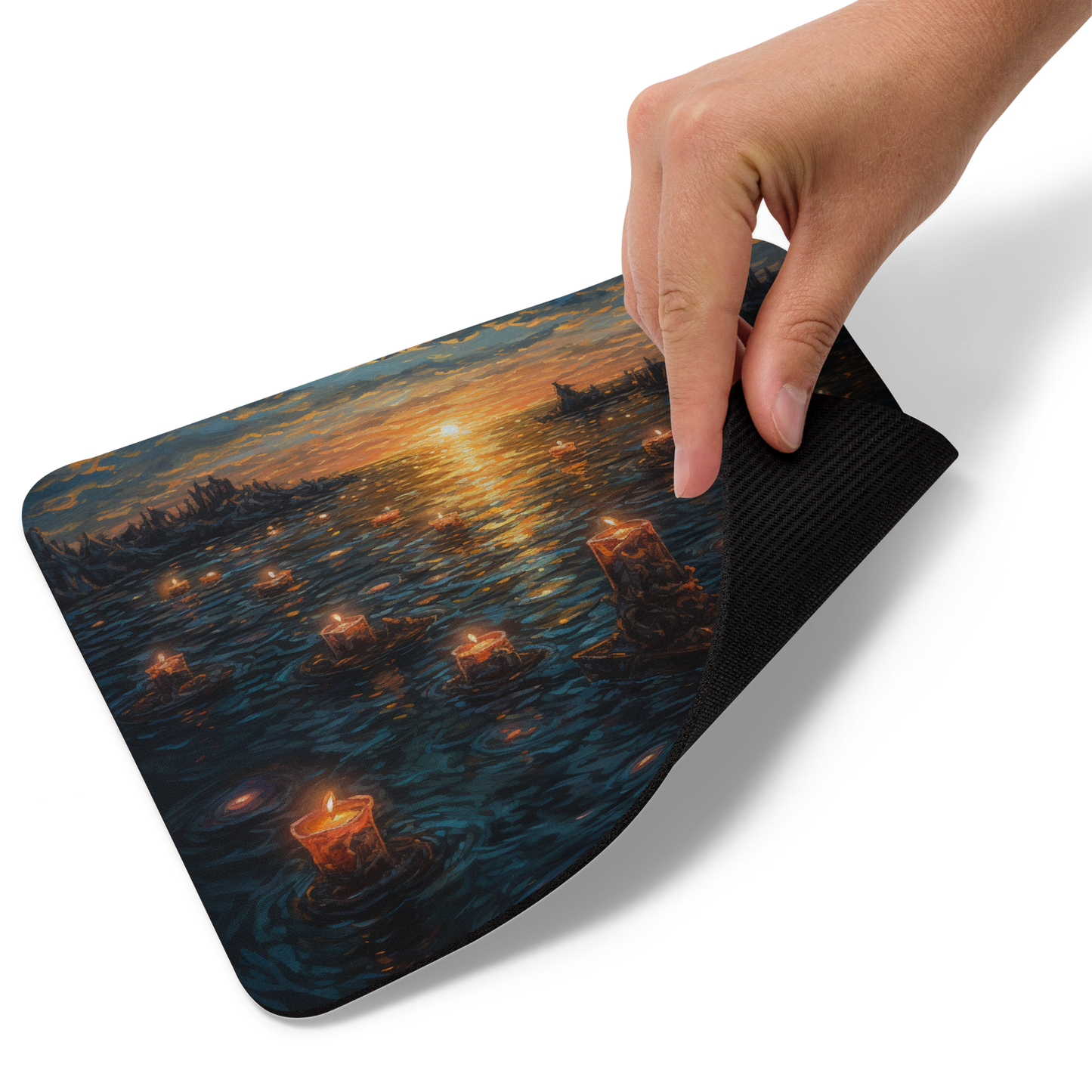 "Twilight Transition" Mouse Pad - Inspired by Rembrandt, Surreal Night-Time Scene, Unique Office Accessory