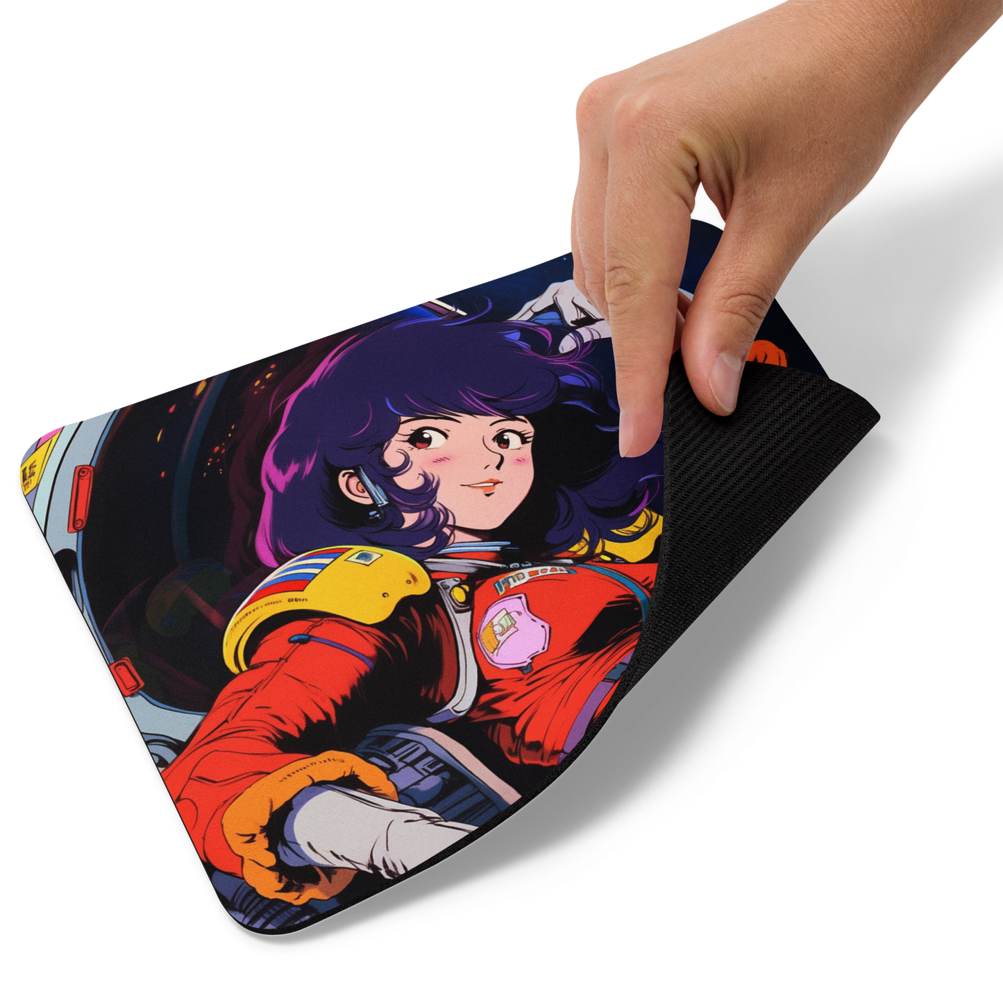 Stardust Serenity: Anime Astronaut Babe Mouse Pad in Yatate's Style