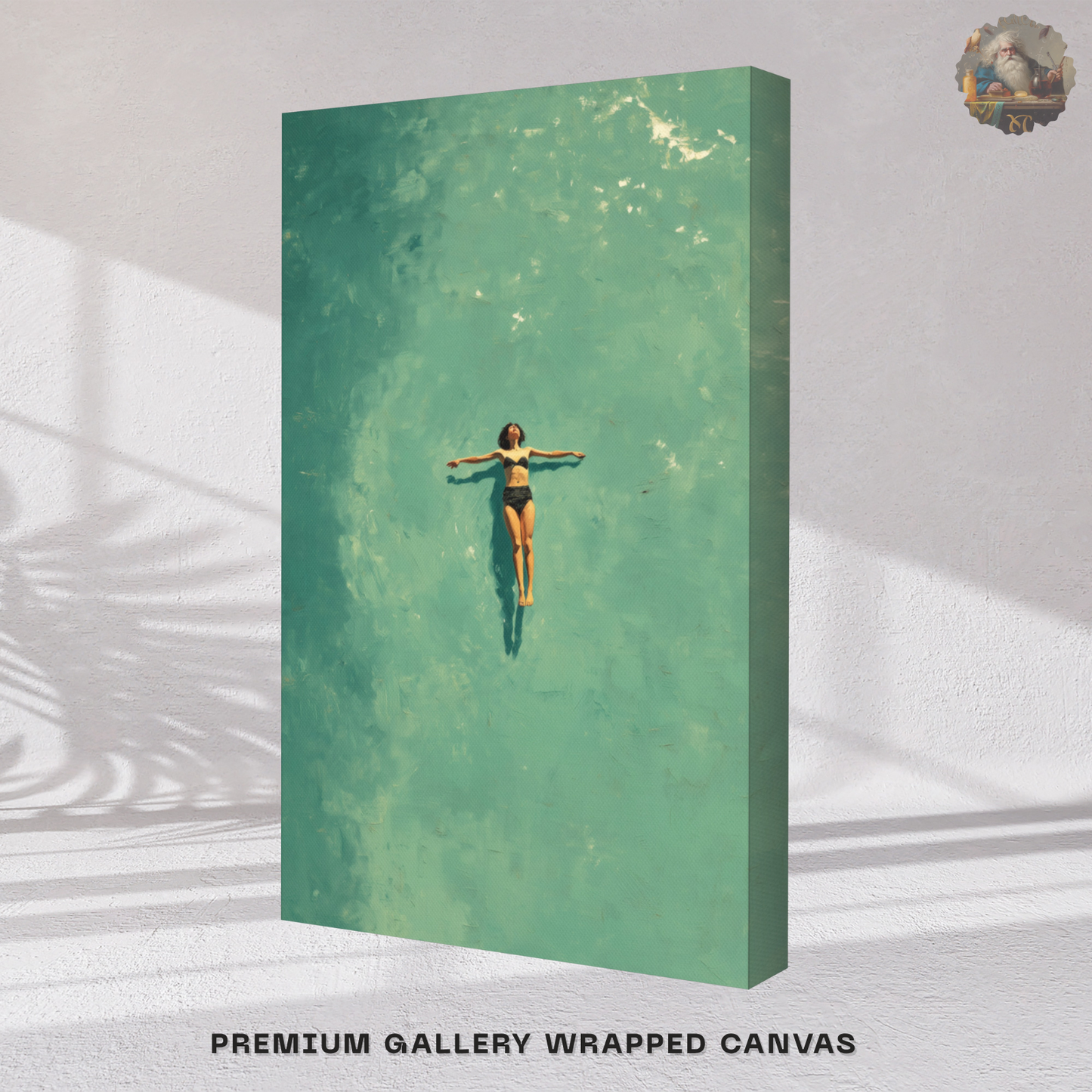 Floating Figure Canvas Print – Teal Pool Wall Art | Minimalist Contemplative Home Decor