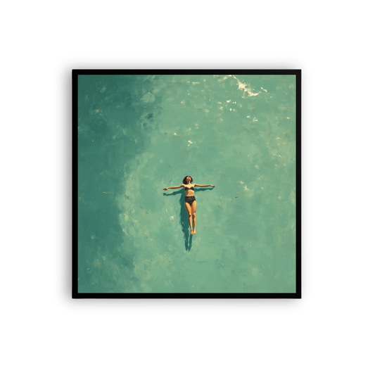 Floating Figure Canvas Print – Teal Pool Wall Art | Minimalist Contemplative Home Decor