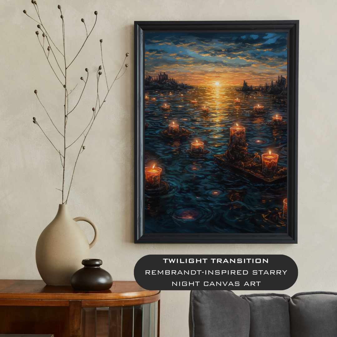 Twilight Transition - Rembrandt Style Acrylic Canvas Print with Floating Candles