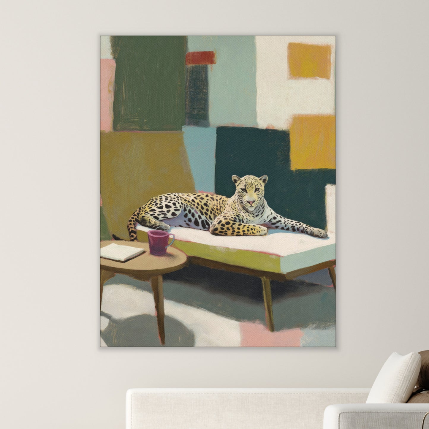 Leopard on Daybed Canvas Print – MCM Wall Art | Dopamine Decor Mid Century Modern Home Decor