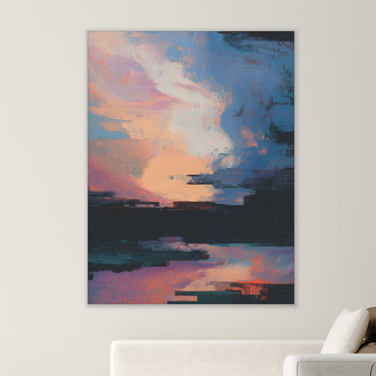 Glitch Sunset Canvas Print – Vaporwave Abstract Wall Art | Dopamine Decor Modern Home Decor