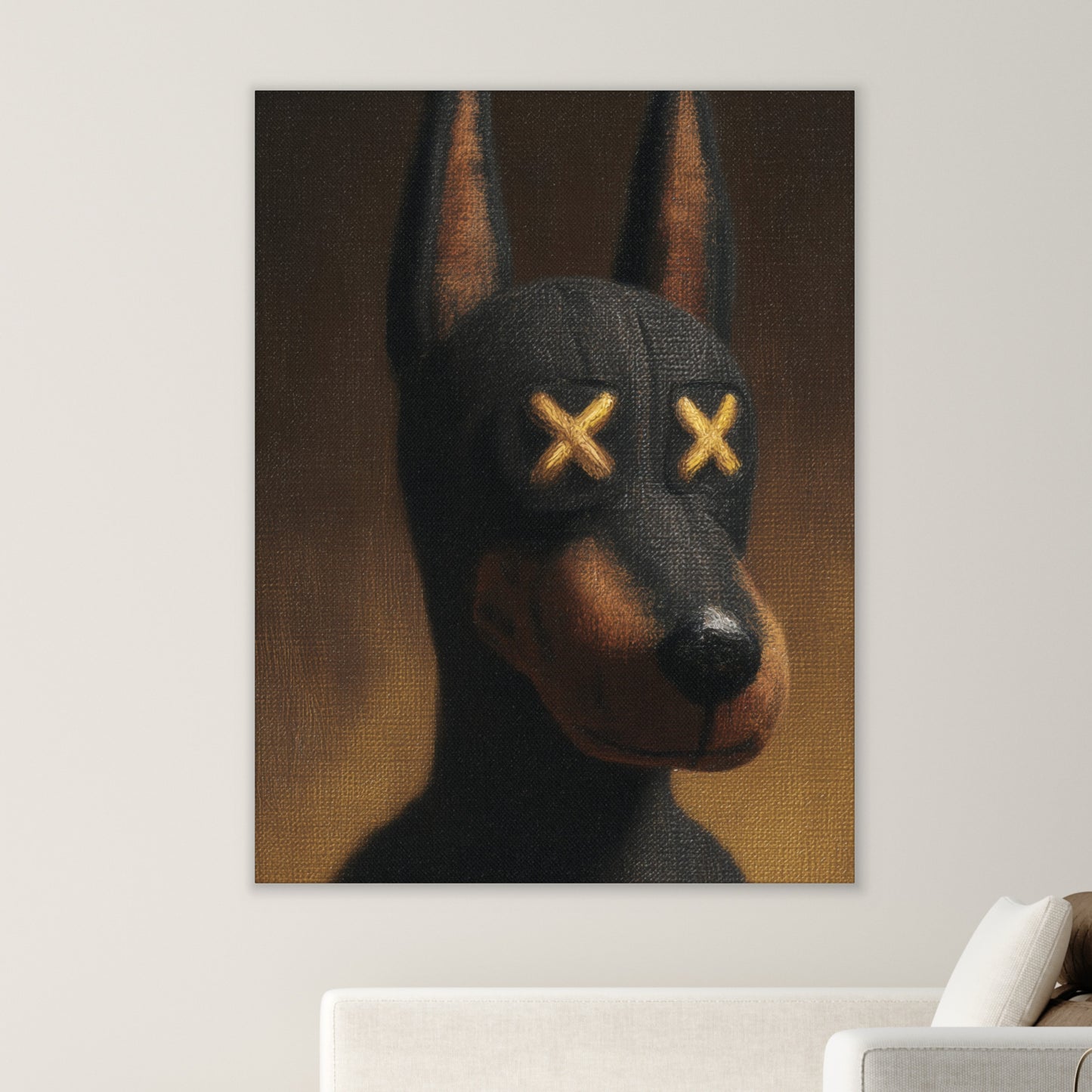 Doberman Portrait Canvas Print – Dark Luxury Street Art Wall Art | Bold Masculine Home Decor