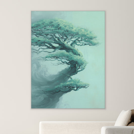 Bonsai Tree Canvas Print – Teal Japandi Wall Art | Wabi-Sabi Minimalist Home Decor