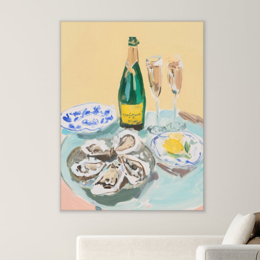 Champagne & Oysters Canvas Print – French Bistro Still Life Wall Art | Dopamine Home Decor