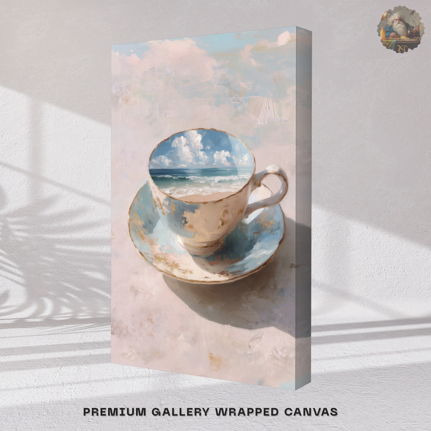 Coastal Teacup Canvas Print – Surreal Ocean Wall Art | Whimsical Beachy Home Decor