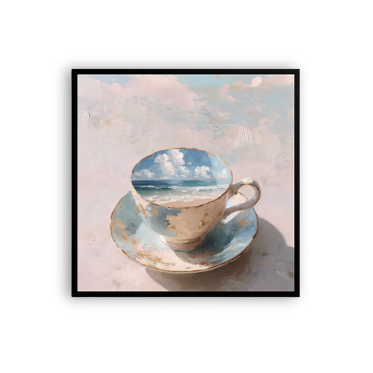 Coastal Teacup Canvas Print – Surreal Ocean Wall Art | Whimsical Beachy Home Decor